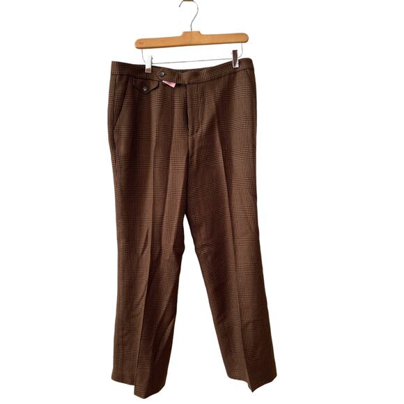 LRL Y2K Ralph Lauren Wool Dress Pants Brown Houndstooth Check 12 - Picture 1 of 5